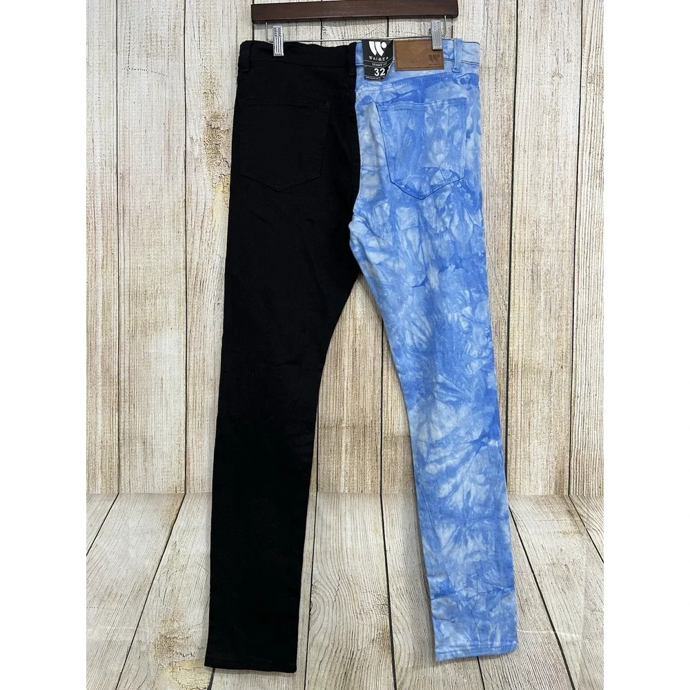 NWT Waimea Jeans Men 32x32 Split‎ Color Denim Blue Black Skinny Distressed Y2K
